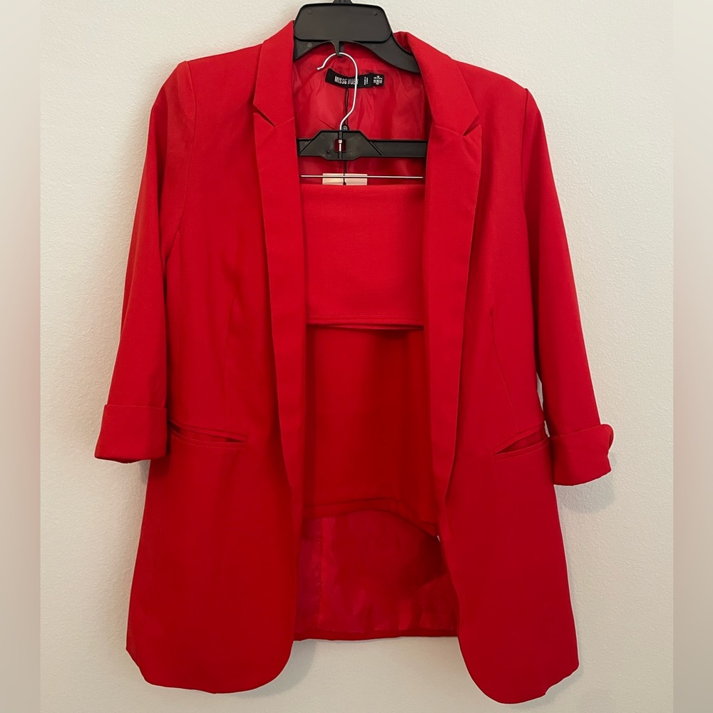Missguided Three Piece Blazer Set in Red